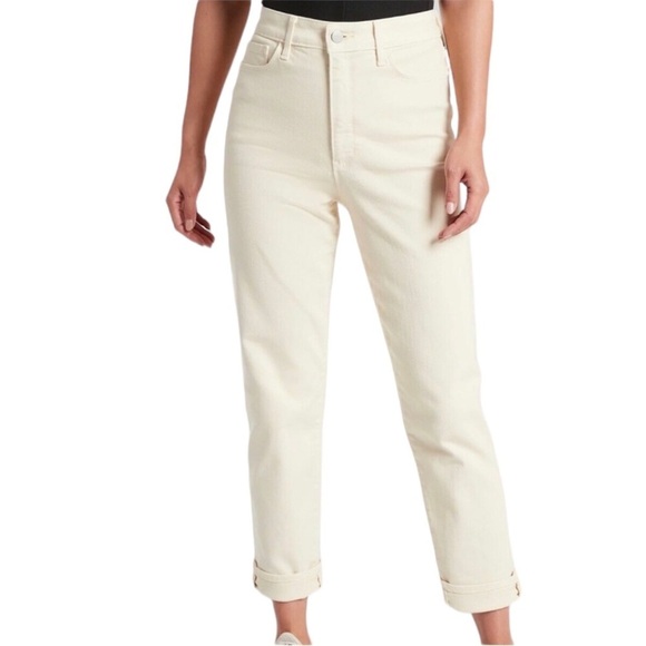ATHLETA Skulptek Straight Leg High Waist Ankle Cropped Jeans in Ivory Size 8 - Picture 1 of 7